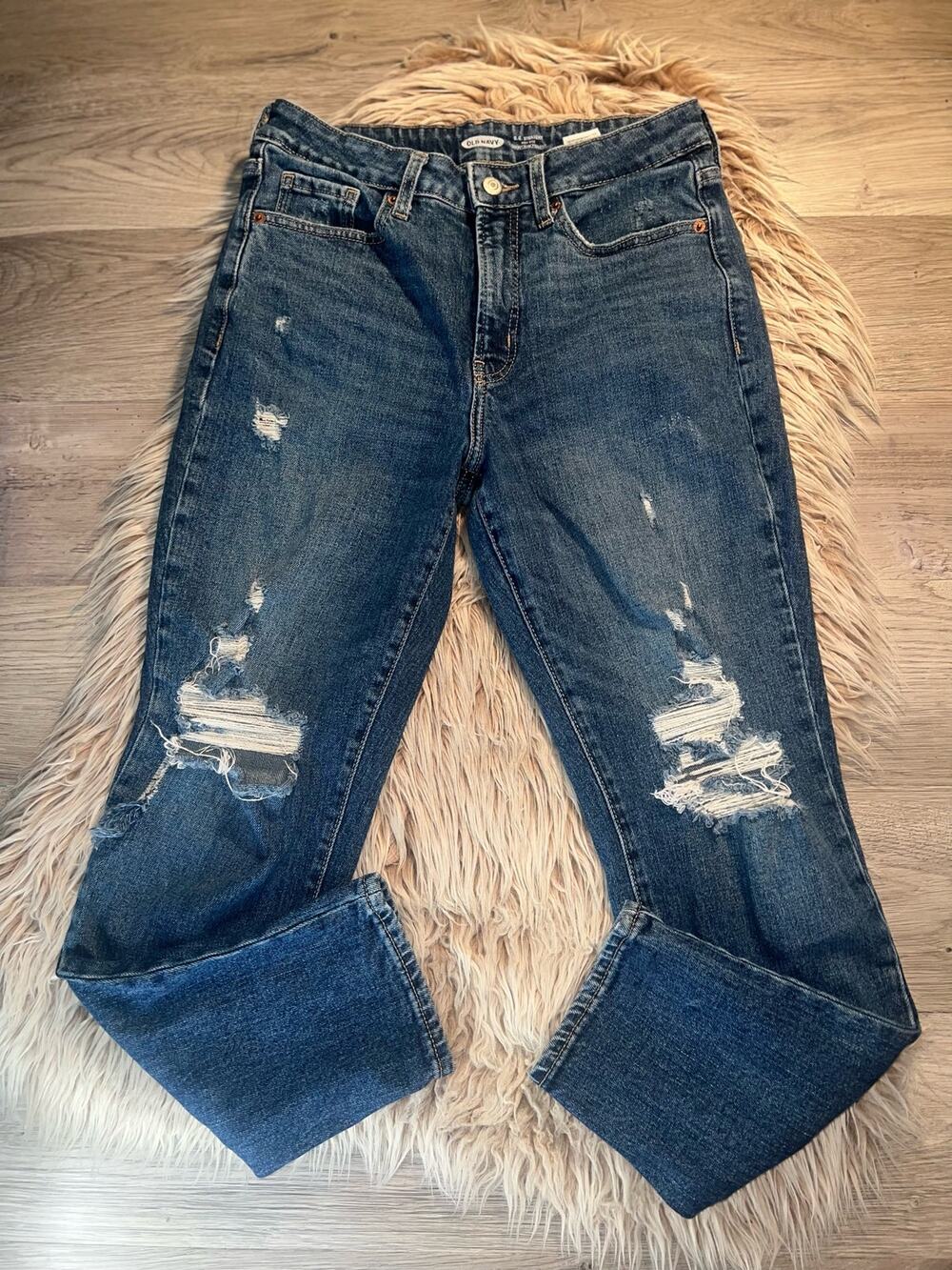Old navy women distressed O.G straight high rise secret slim pockets blue jeans